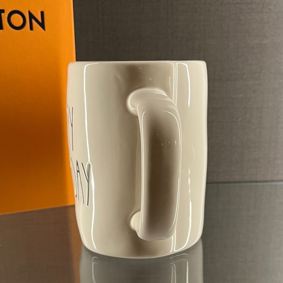 Rae Dunn by Magenta "Happy Birthday" ceramic mug light blue cupcake topper lid. - Picture 7 of 12